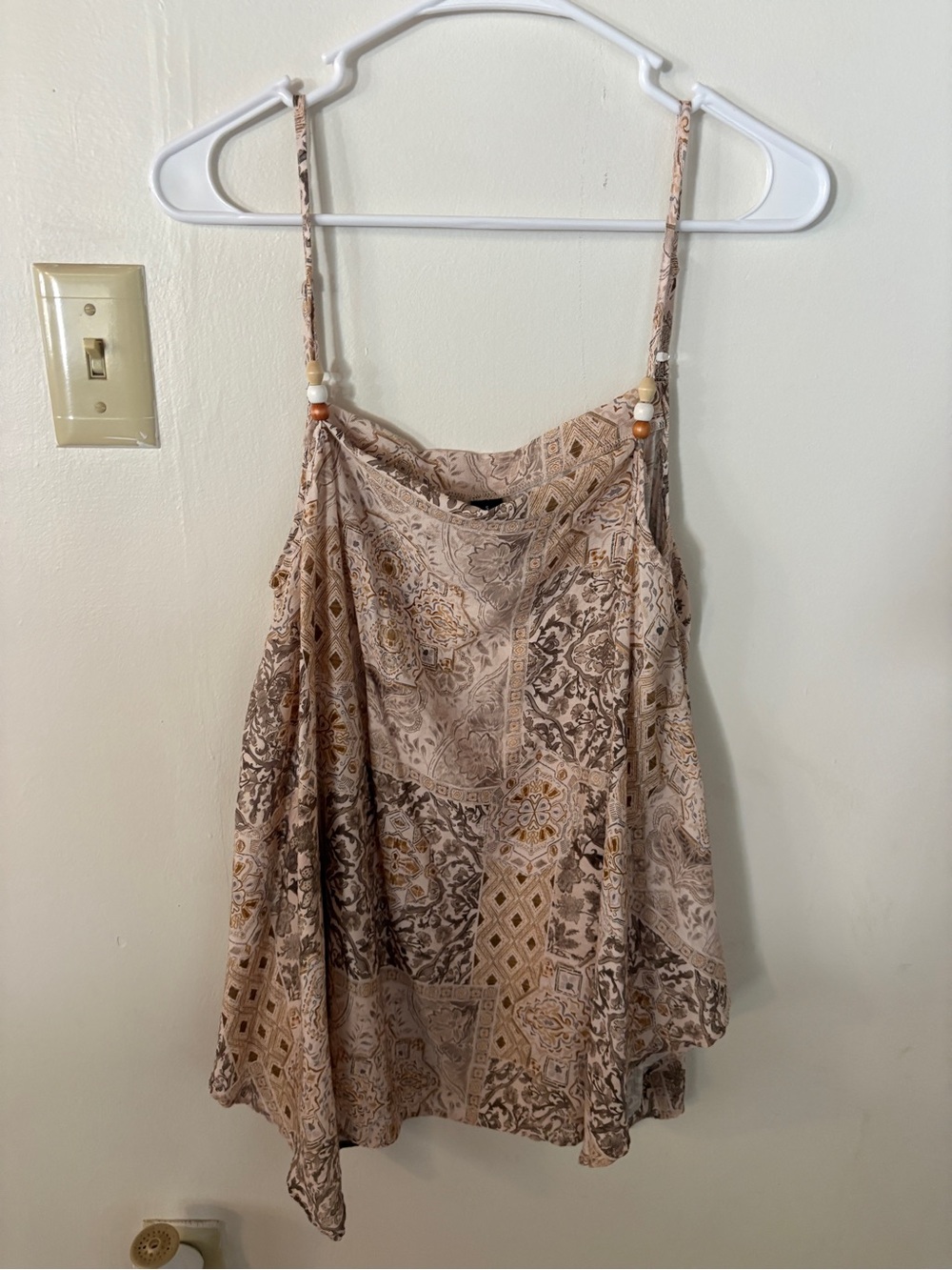 SHEIN Beige Patterned Spaghetti Strap Cami with Bead Accents